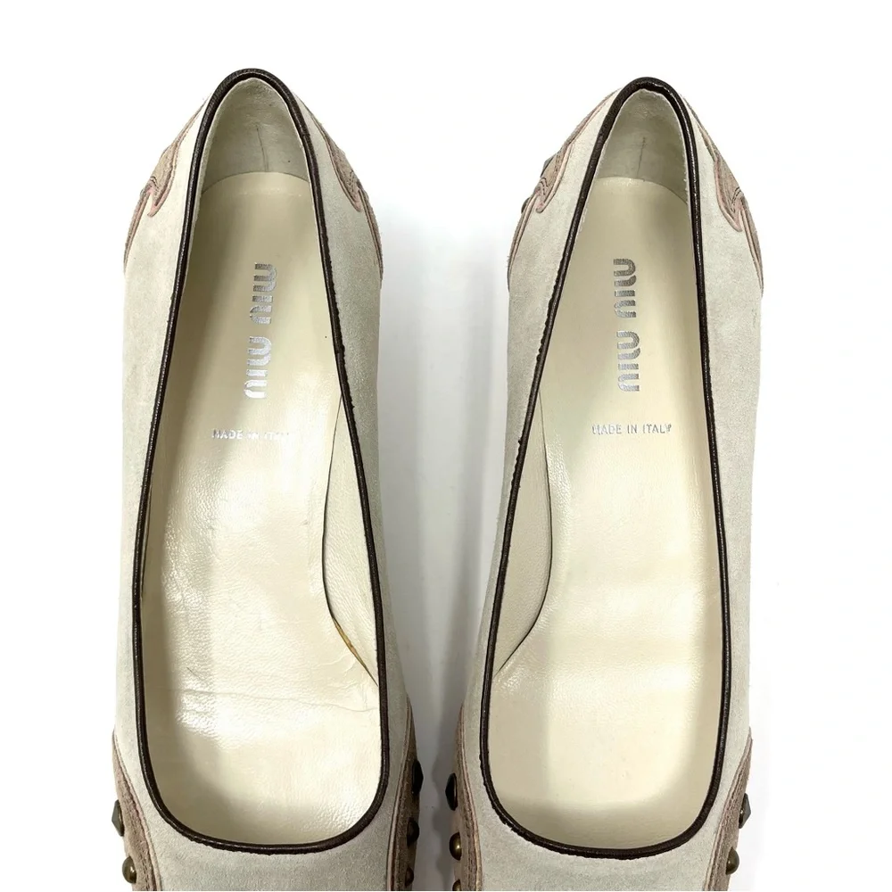 Vintage Miu Miu Y2K Western Suede Kitten Low Heels Pumps Beige Brown Pink 37 7